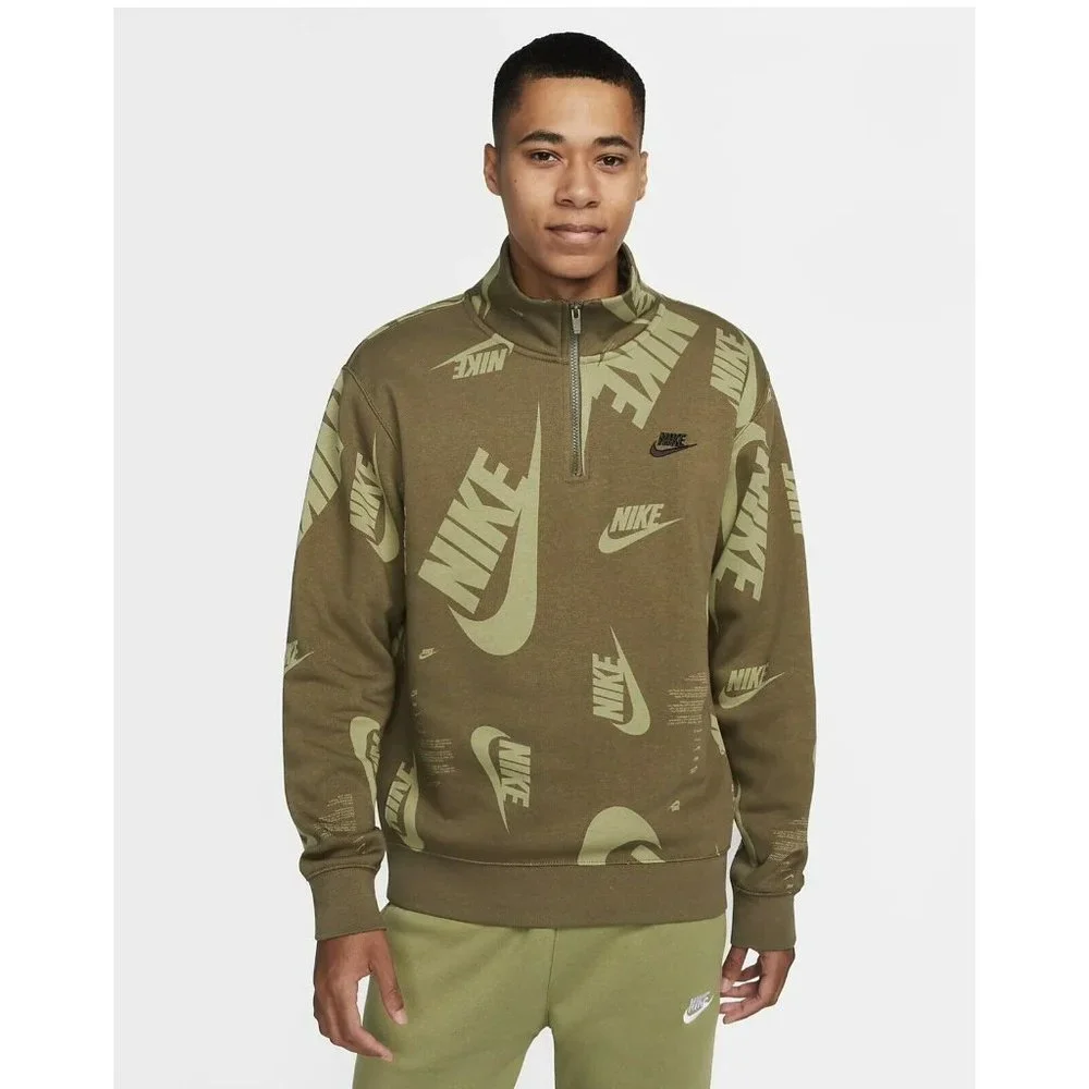 Nike Club Fleece Men's 1/4-Zip Top Medium Olive Green Size XLarge DQ5155 - Picture 1 of 4